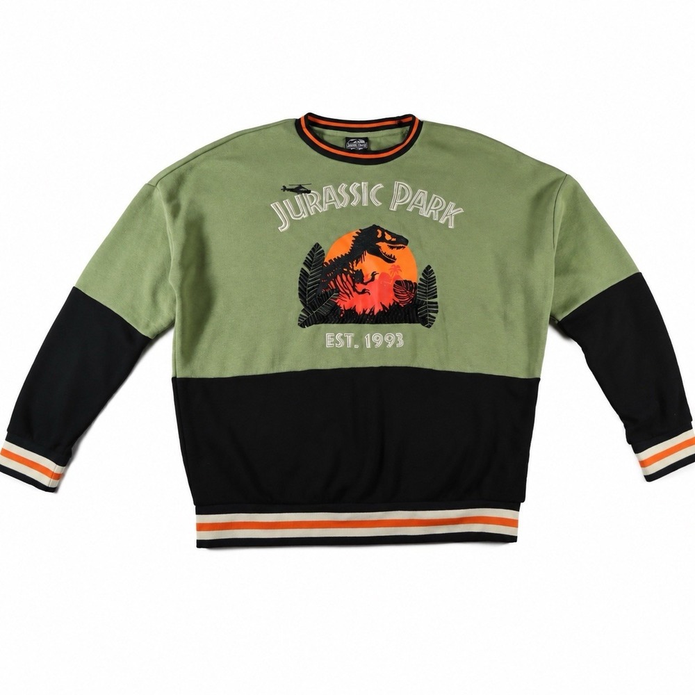 Jurassic Park Est 1993 Sweatshirt Colorblock Embroidered Crewneck Men's Size M